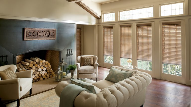 Hartford fireplace with blinds